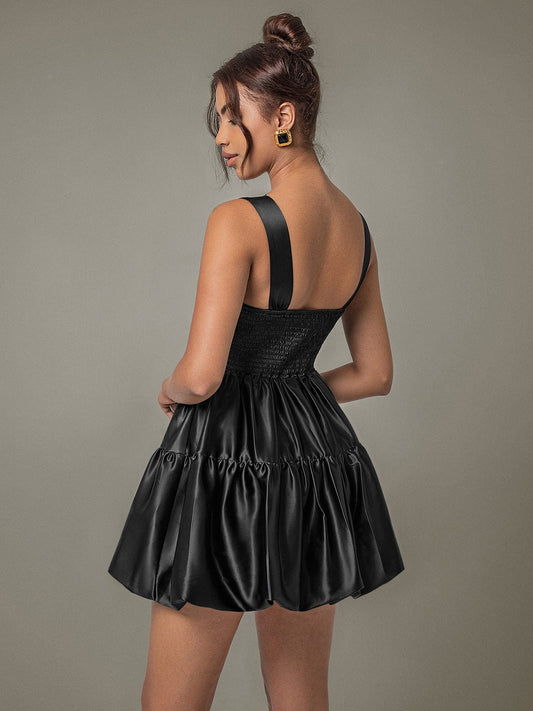 Ruched Square Neck Wide Strap Mini Dress - Trendsi