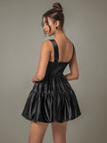 Ruched Square Neck Wide Strap Mini Dress - Trendsi