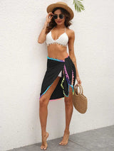Rainbow Pompom Trim Swim Skirt - Trendsi - Flyclothing LLC