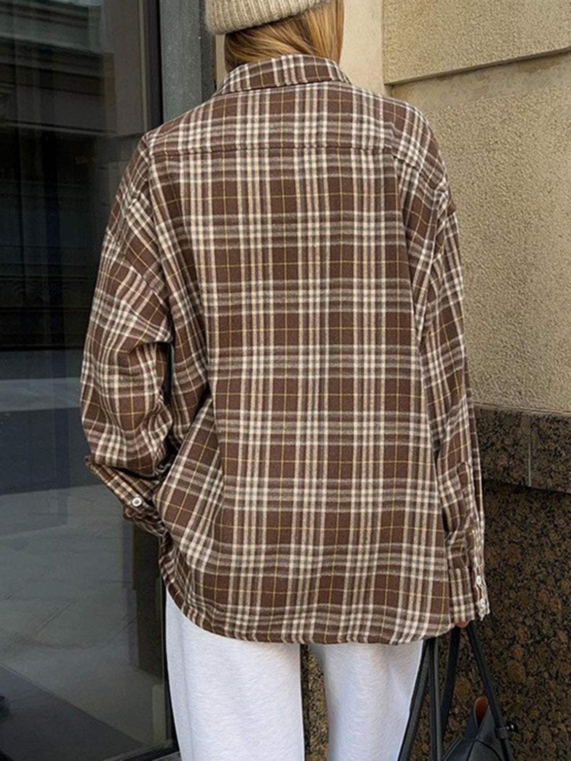 Pocketed Plaid Button Up Shacket - Trendsi - Flyclothing LLC