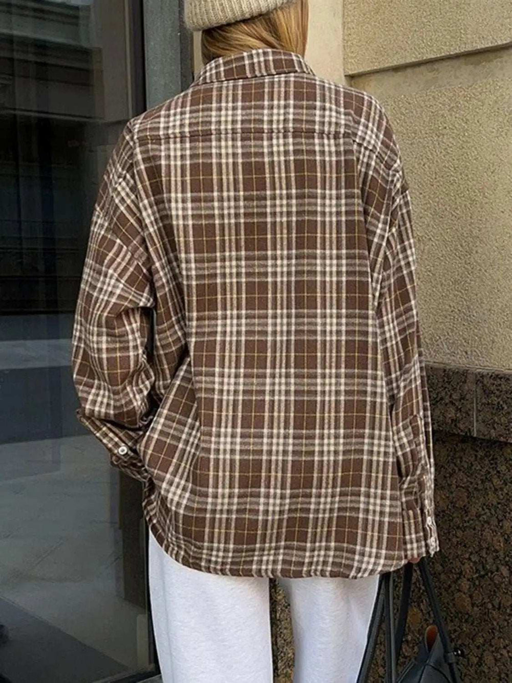 Pocketed Plaid Button Up Shacket - Trendsi - Flyclothing LLC