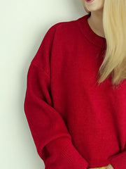 Round Neck Dropped Shoulder Long Sleeve Sweater - Trendsi