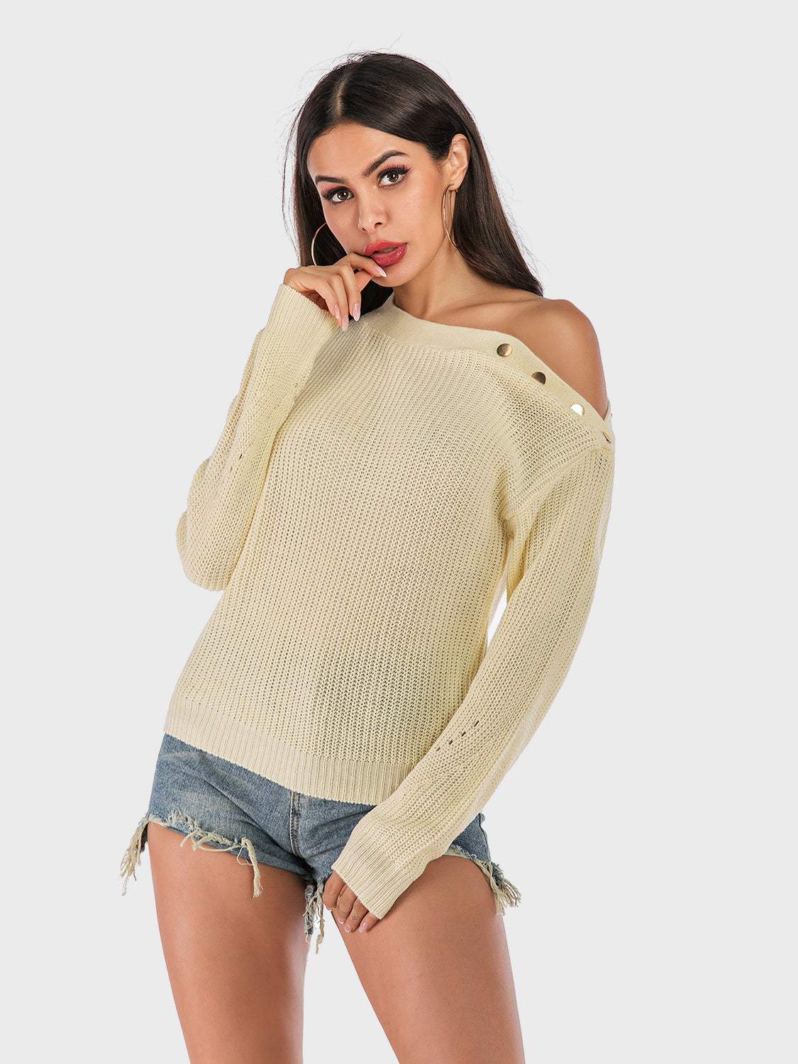 Perfee One Shoulder Long Sleeve Sweater - Trendsi - Flyclothing LLC