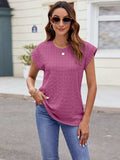 Textured Round Neck Cap Sleeve T-Shirt - Trendsi - Flyclothing LLC