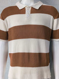 Men's Plus Size Collared Neck Striped Ribbed Knit Polo - Trendsi - Flyclothing LLC