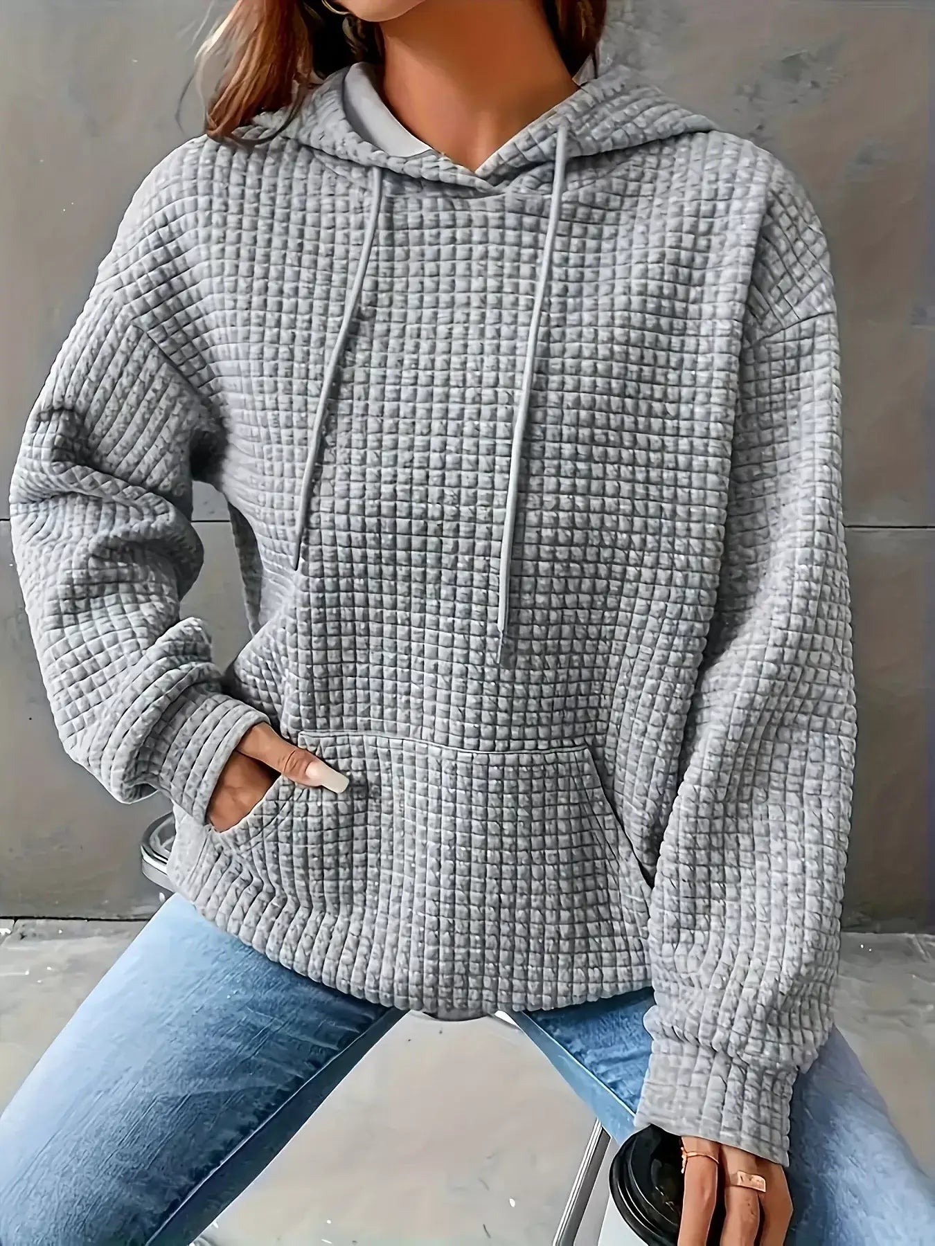Textured Knit Drawstring Hoodie - Trendsi - Flyclothing LLC