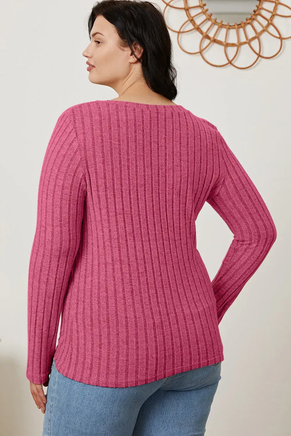 Basic Bae Full Size Ribbed V-Neck Long Sleeve T-Shirt - ShopBasicbae - Flyclothing LLC