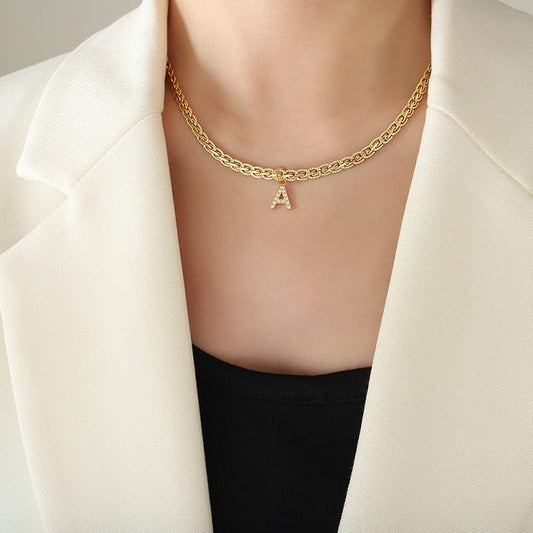 Brass Inlaid Zircon Letter Pendant Necklace - Trendsi