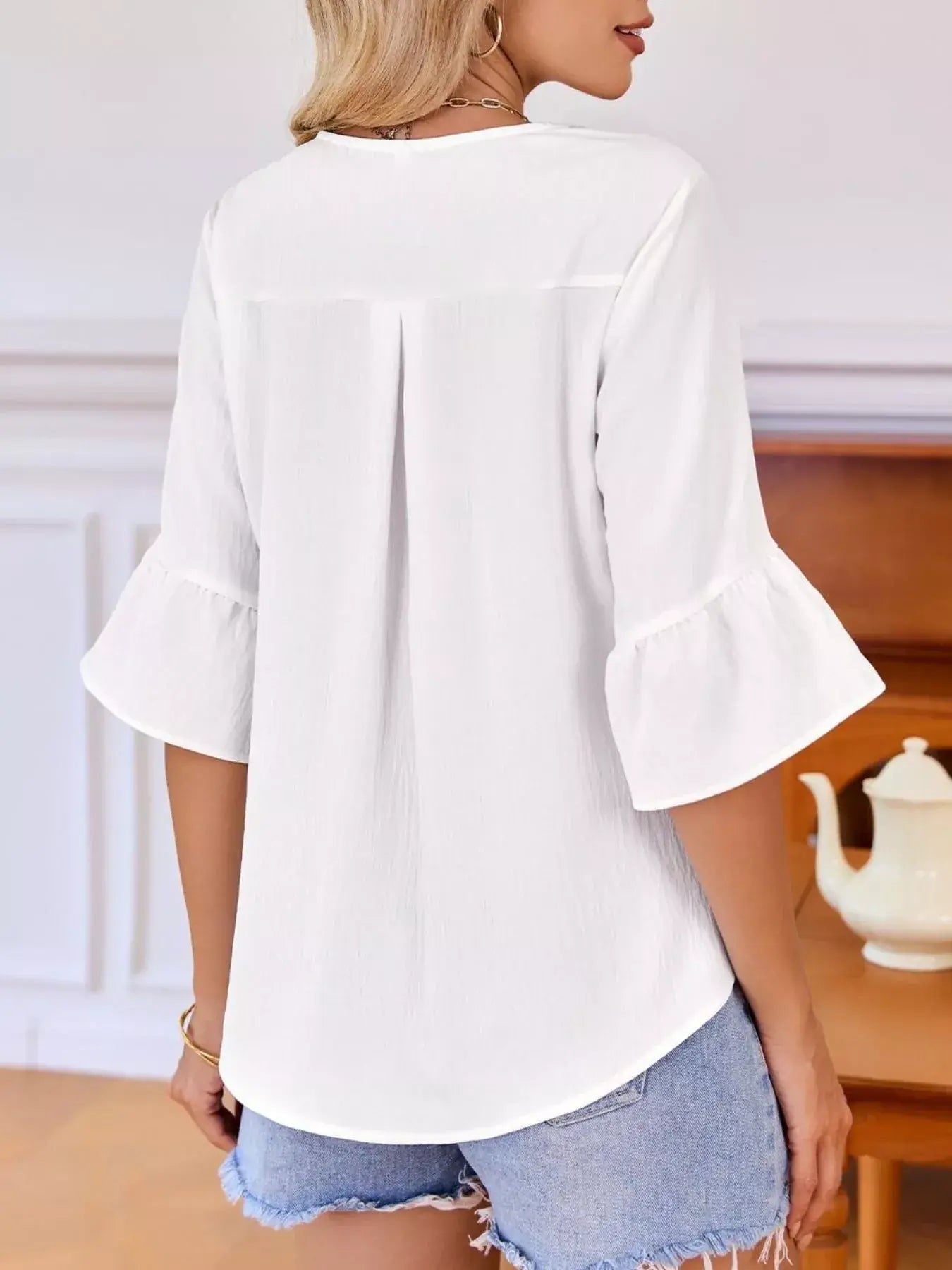 Ruffled Flounce Sleeve Blouse - Trendsi - Flyclothing LLC