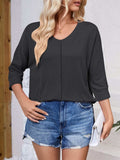 Textured Round Neck Three-Quarter Sleeve Blouse - Trendsi - Flyclothing LLC
