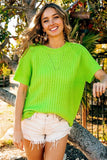BiBi Texture Round Neck Short Sleeve Knit Top - Trendsi - Flyclothing LLC