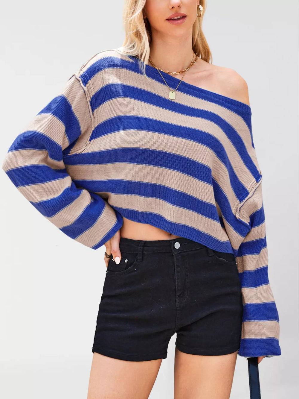 Striped Dropped Shoulder Sweater - Trendsi - Flyclothing LLC