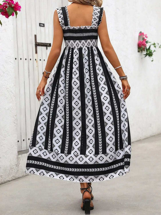 Printed Square Neck Wide Strap Cami Dress - Trendsi - Flyclothing LLC