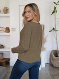 Button Up Round Neck Long Sleeve Cardigan - Trendsi - Flyclothing LLC