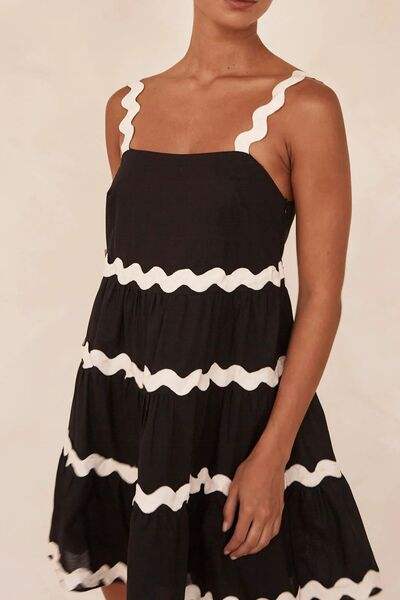 Contrast Trim Square Neck Tiered Dress - Trendsi - Flyclothing LLC