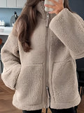 Zip Up Turtleneck Long Sleeve Plush Jacket - Trendsi