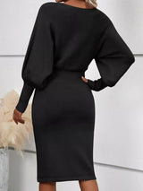 Lantern Sleeve Bodycon Sweater Dress - Trendsi - Flyclothing LLC