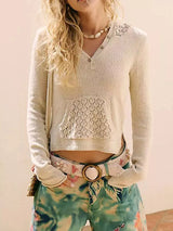 Crochet Detail Hooded Knit Top - Trendsi - Flyclothing LLC