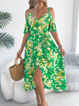Printed Cold Shoulder Midi Cami Dress - Trendsi - Flyclothing LLC