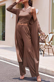 Drawstring Tank, Long Sleeve Cover Up and Pants Set - Trendsi - Flyclothing LLC