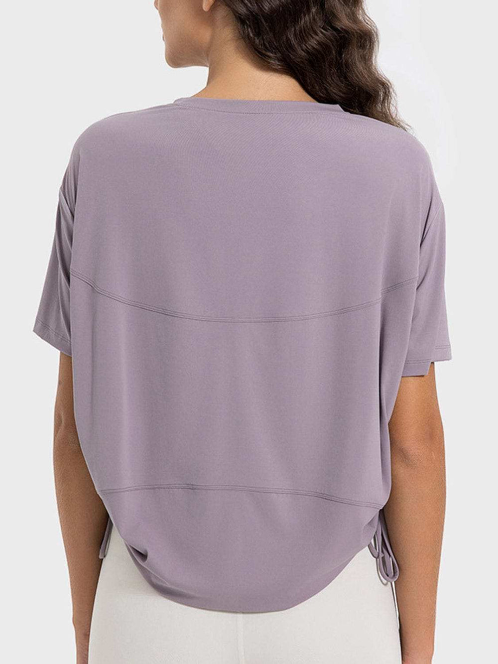 Drawstring Round Neck Short Sleeve Active T-Shirt - Trendsi - Flyclothing LLC
