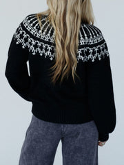 Contrast Turtleneck Long Sleeve Sweater - Trendsi