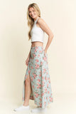 Jade By Jane Full Size Floral Print Front Slit Denim Maxi Skirt Plus Size - Trendsi