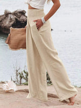 Smocked High Waisted Wide Leg Pants - Trendsi - Flyclothing LLC