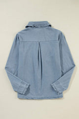 Button Up Long Sleeve Denim Top - Trendsi - Flyclothing LLC