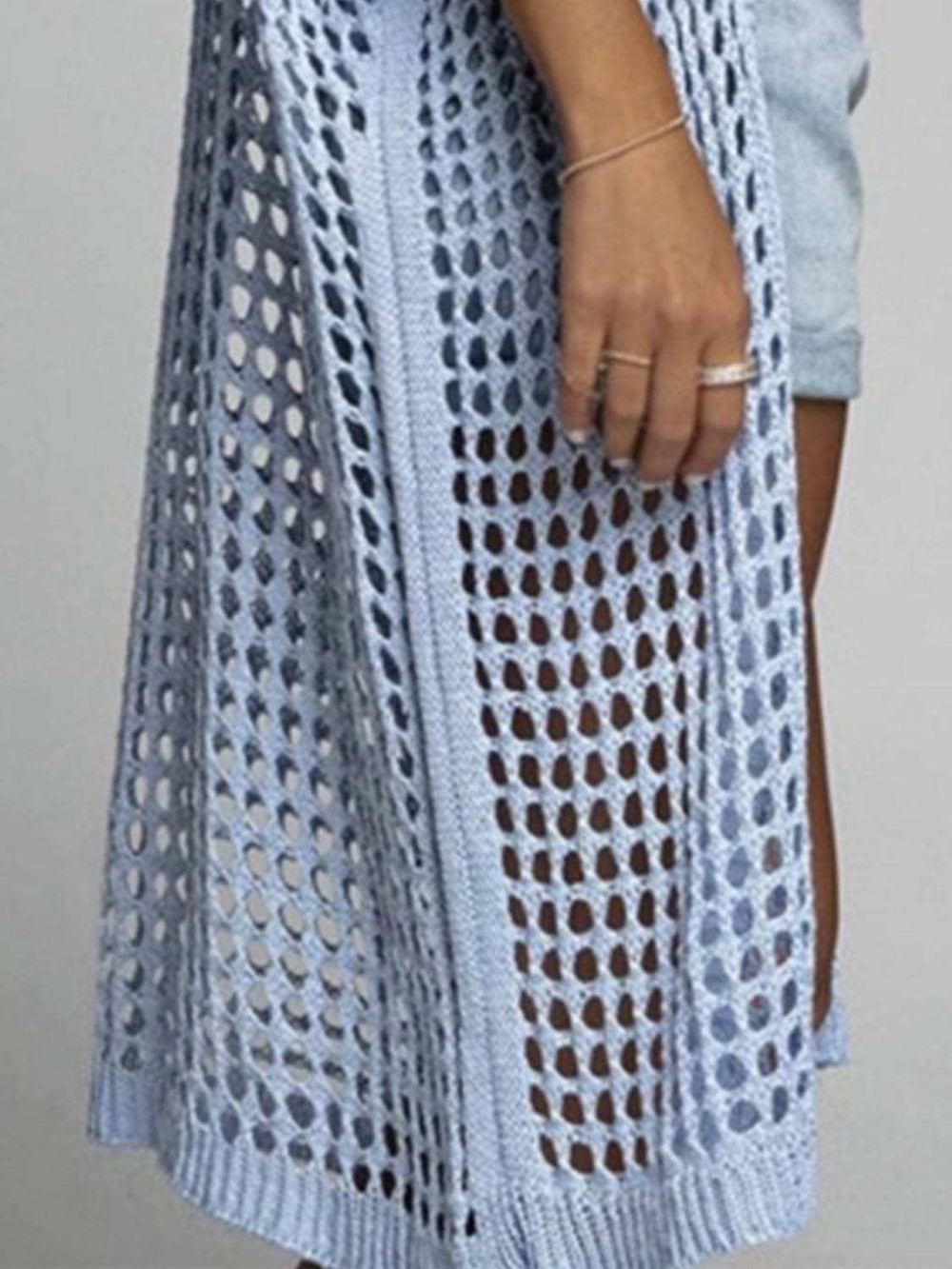 Openwork Open Front Three-Quarter Sleeve Cover Up - Trendsi - Flyclothing LLC