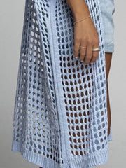 Openwork Open Front Three-Quarter Sleeve Cover Up - Trendsi