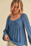 Aemi + Co Ruched Sweetheart Neck Balloon Sleeve Blouse - Trendsi - Flyclothing LLC