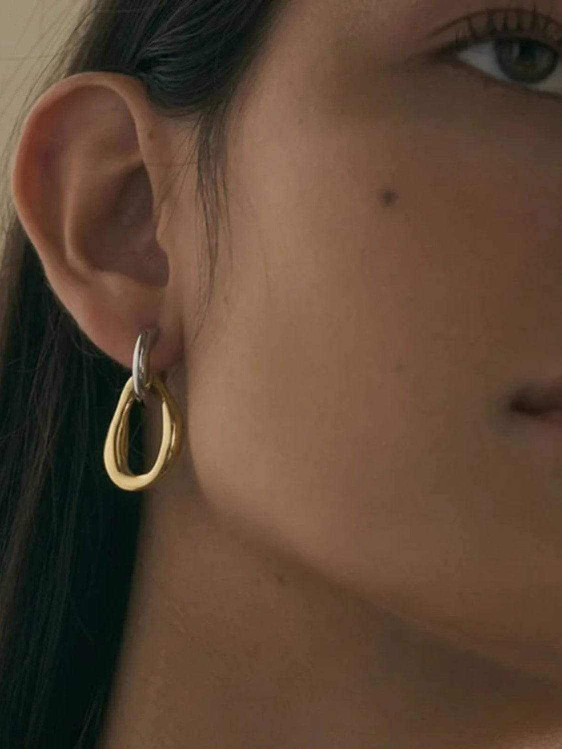 18K Gold-Plated Stainless Steel Contrast Asymmetrical Earrings - Trendsi - Flyclothing LLC