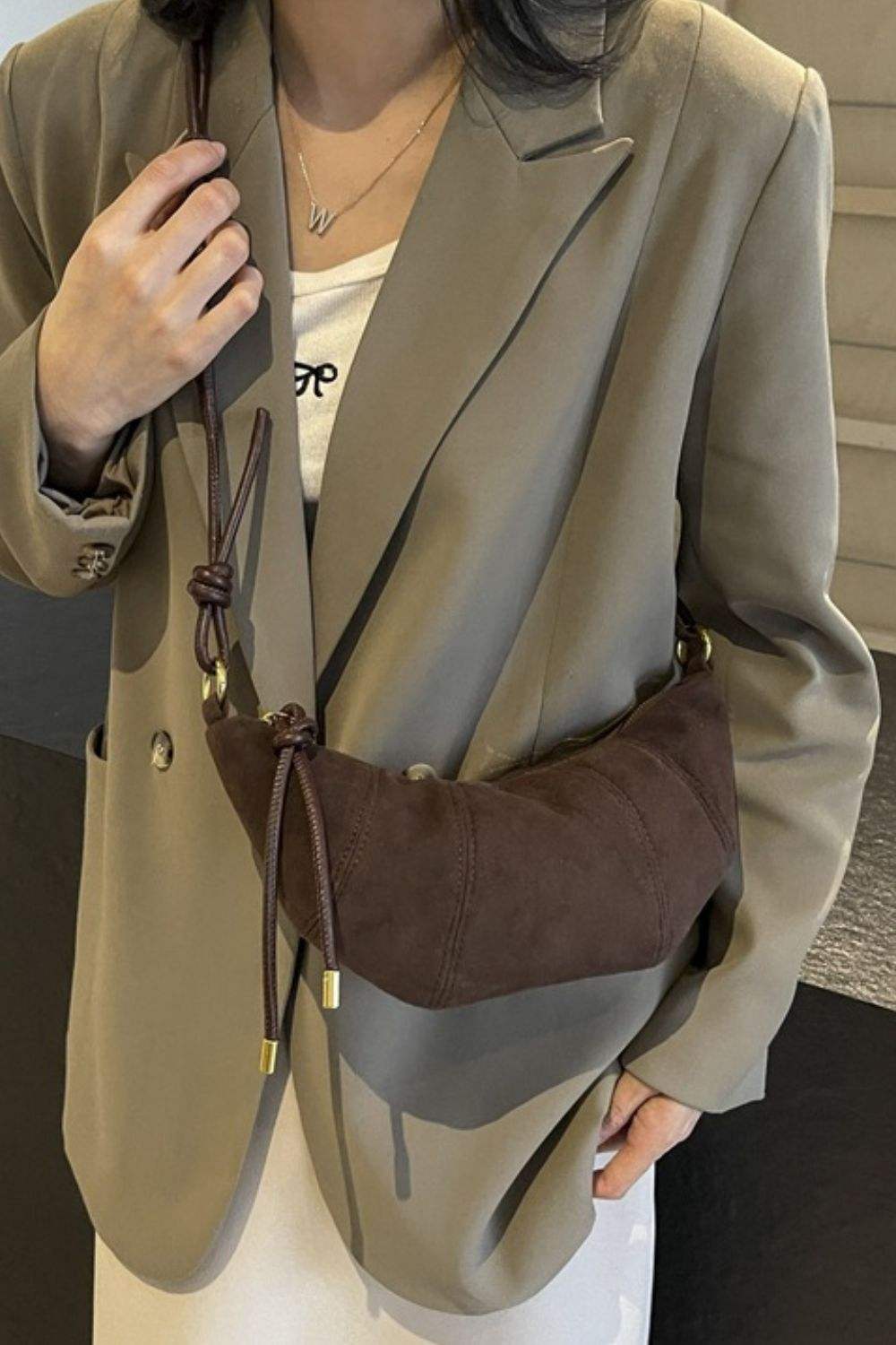 PU Leather Strap Suede Shoulder Bag - Trendsi - Flyclothing LLC