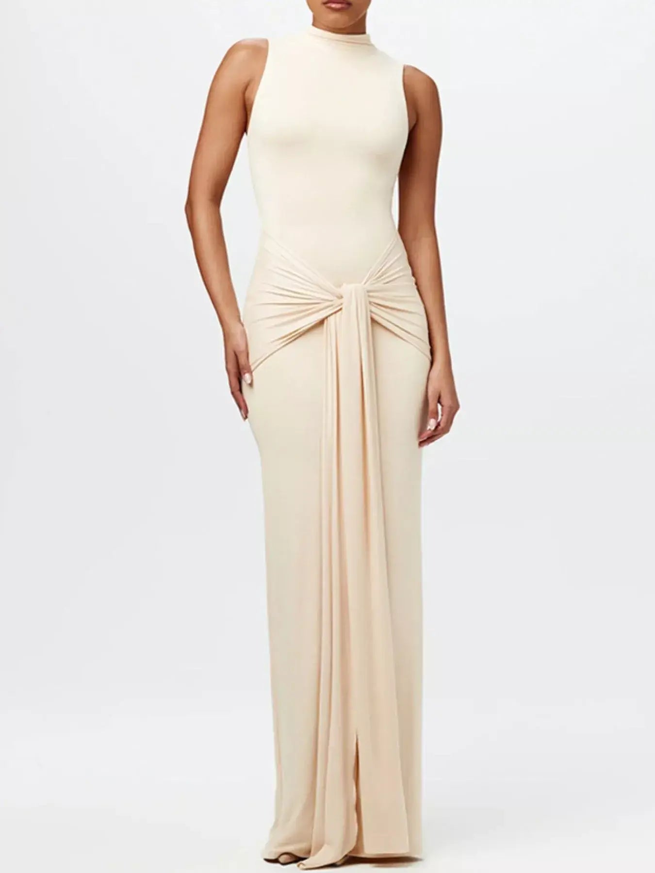 Sleeveless Mock Neck Knot Front Maxi Dress - Trendsi - Flyclothing LLC