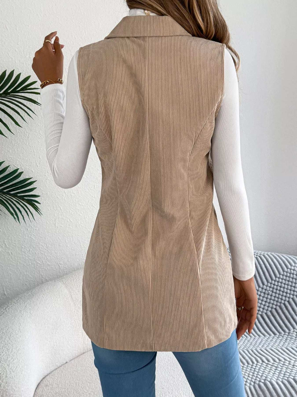 Button-Front Longline Vest Coat - Trendsi - Flyclothing LLC