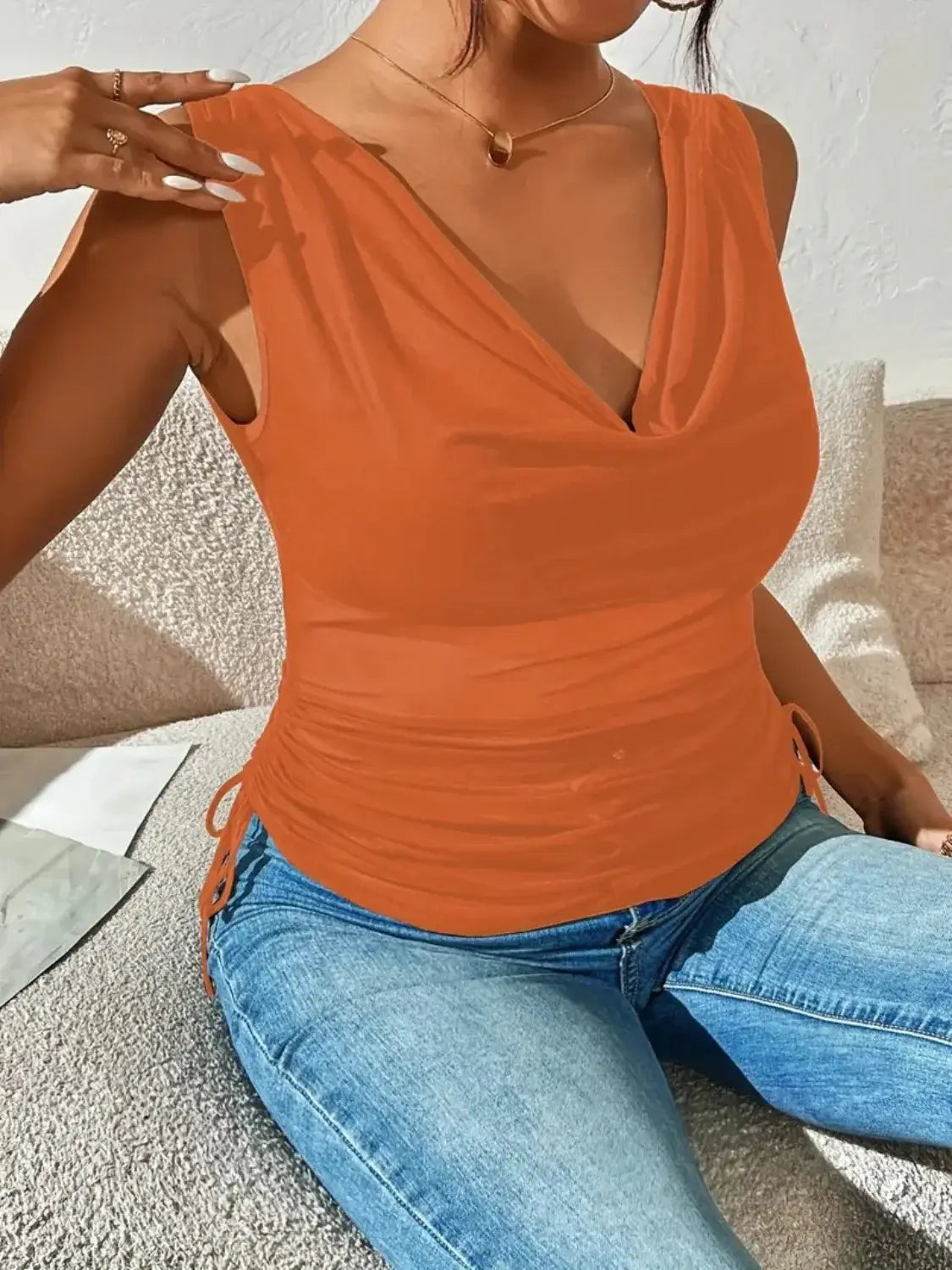 Side Drawstring Ruched Tank - Trendsi - Flyclothing LLC
