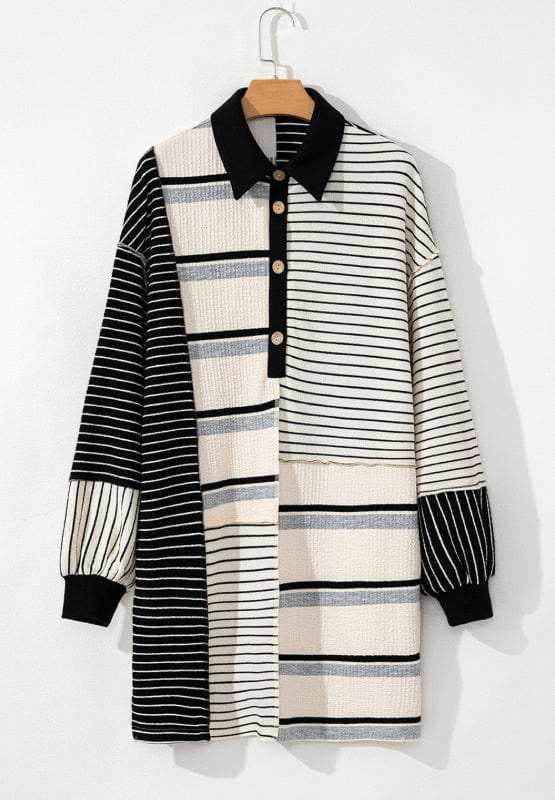 Striped Patchwork Long Sleeve Mini Dress - Trendsi - Flyclothing LLC