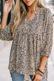 Animal Print V-Neck Three-Quarter Sleeve Blouse - Trendsi
