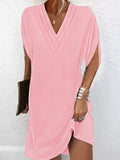 Full Size V-Neck Slit Sleeve Mini Dress Plus Size - Trendsi - Flyclothing LLC