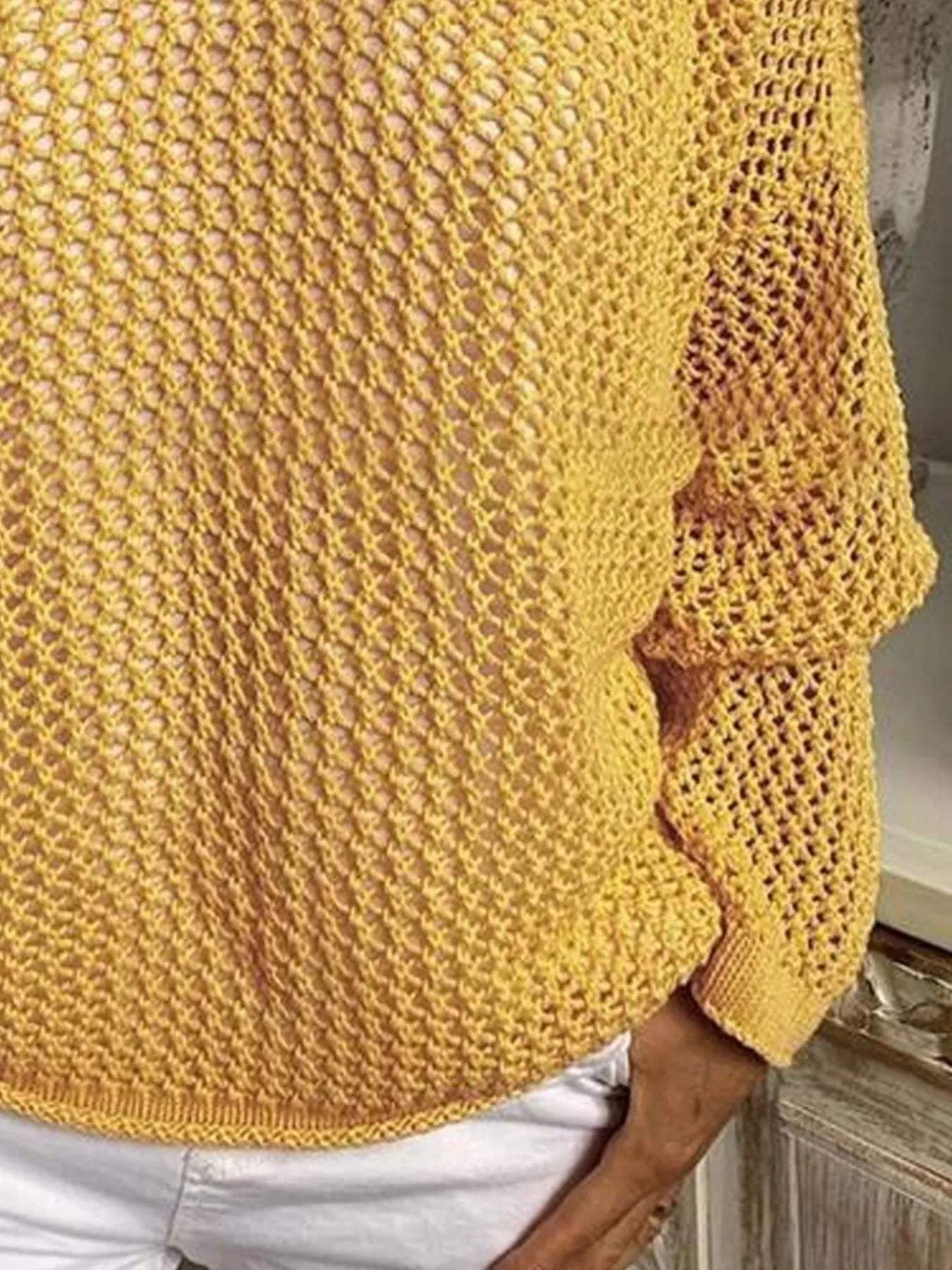 Openwork Long Sleeve Hooded Knit Cover Up - Trendsi - Flyclothing LLC