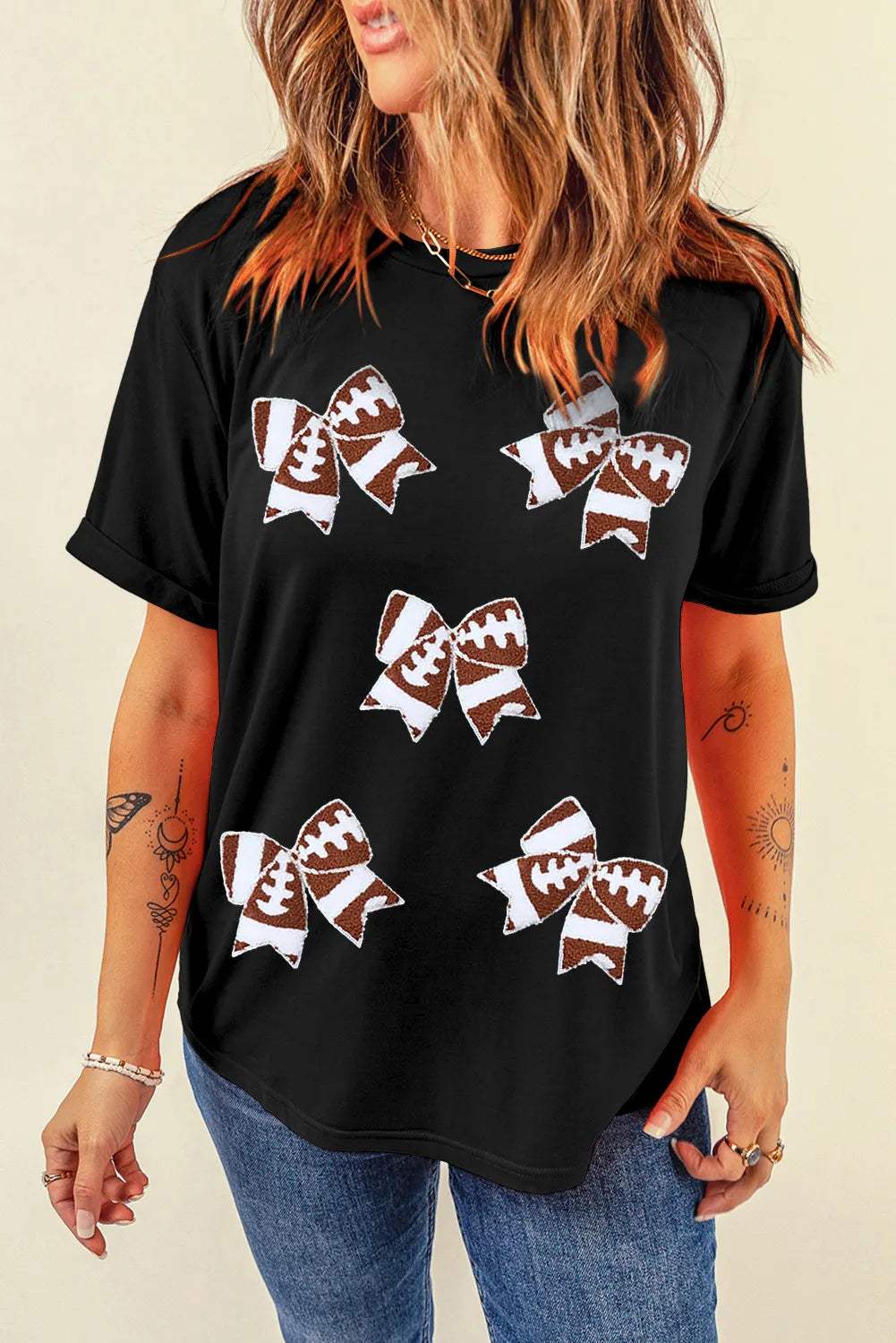 Bow Round Neck Short Sleeve T-Shirt - Trendsi - Flyclothing LLC