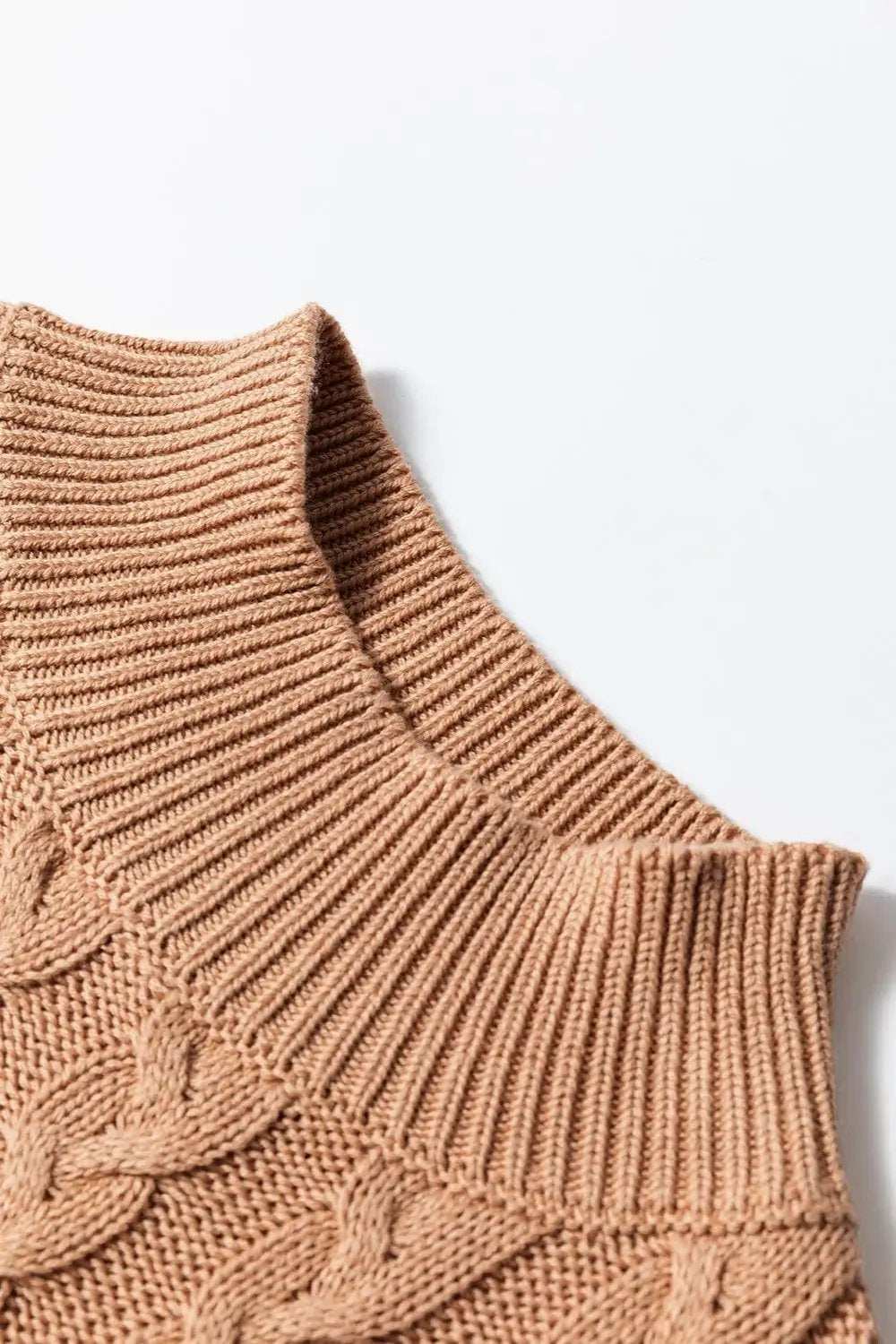 Cable-Knit Mock Neck Sweater Vest - Trendsi - Flyclothing LLC