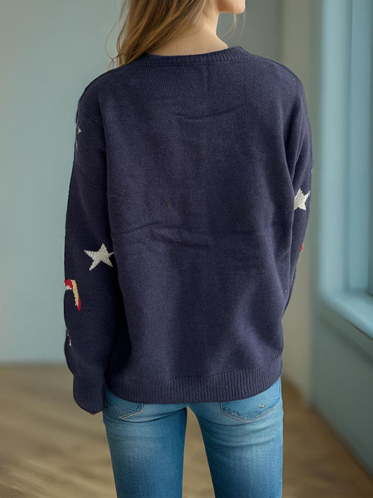 Candy Cane & Star Button Down Long Sleeve Cardigan - Trendsi