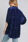Umgee Pearl Detail Collared Neck Velvet Babydoll Blouse - Trendsi