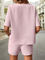 Waffle-Knit Half Sleeve Top and Shorts Set - Trendsi - Flyclothing LLC