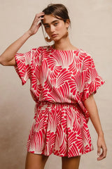 BiBi Print Woven Ruffled Sleeves Top - Trendsi - Flyclothing LLC
