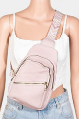 Fame PU Leather Chevron Strap Crossbody Bag - Trendsi