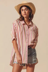 SO ME Multicolored Stripe Button Down Shirt - Trendsi - Flyclothing LLC