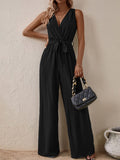 Tied Surplice Sleeveless Wide Leg Jumpsuit - Trendsi
